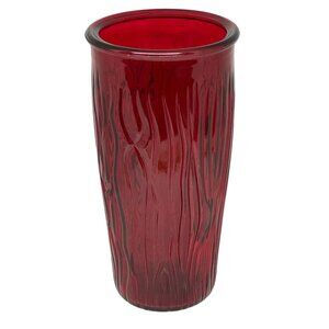 VTG Ruby Red Art Patterned Glass Vase 9.5" Bark Textured MCM Home Accent Decor